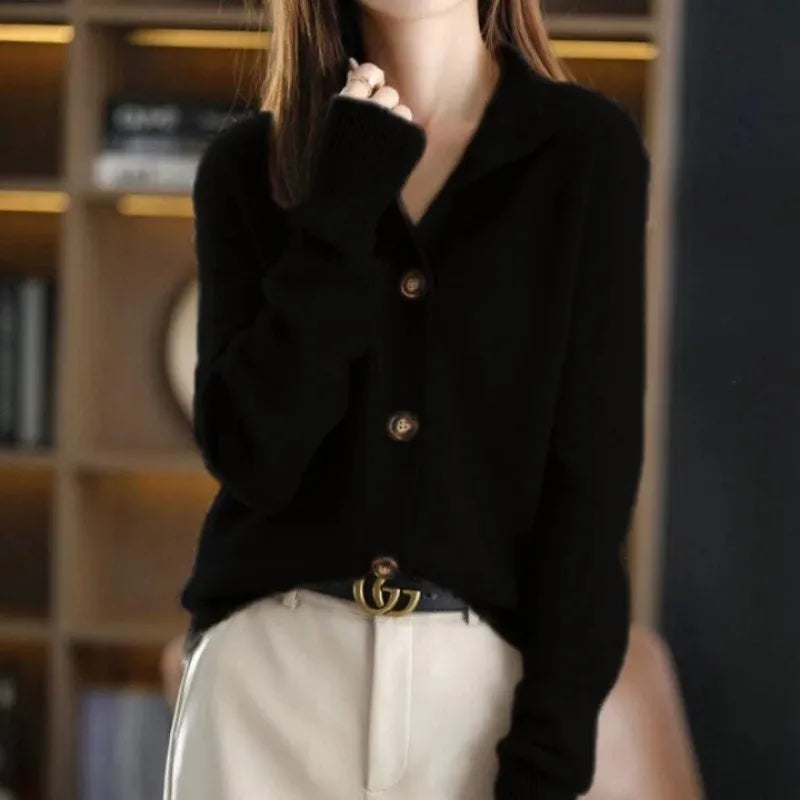 Drune | Strickjacke Wollmischung Weich Und Warm Eleganter Schalkragen Knopfverschluss