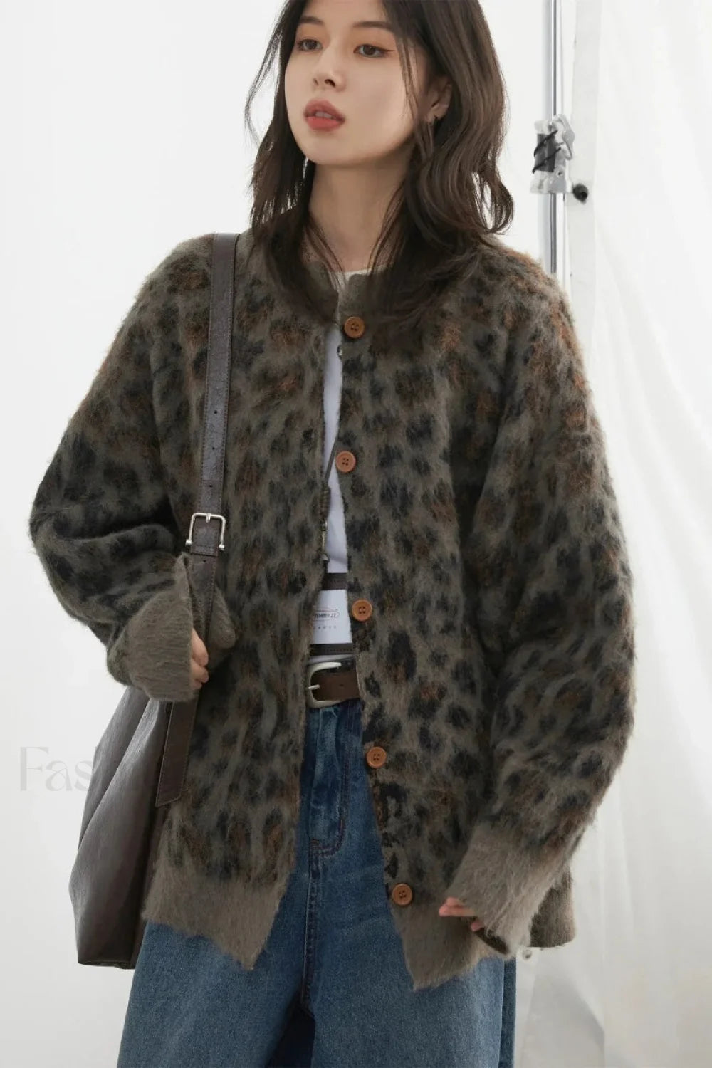 Drune | Cozy leopard print single-breasted cardigan