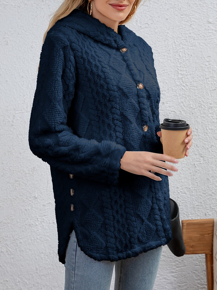 Drune | Fluffy Kapuzenjacke mit Knöpfen Polyester Weich und Warm