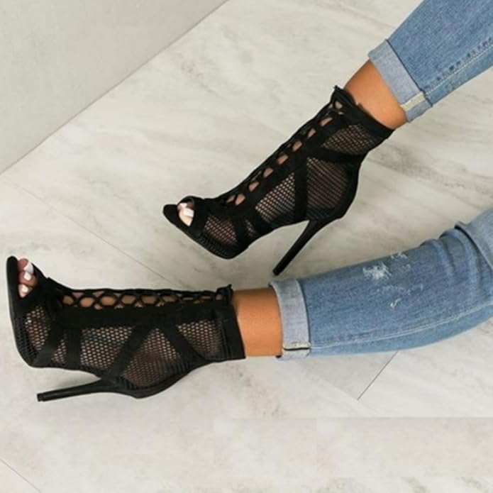 Drune Damen Sandaletten mit hohen Absätzen - Verführerische Spitze und Mesh für den perfekten Party-Look