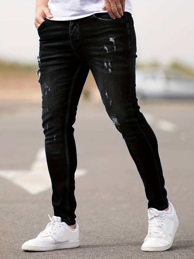 Drune | Skinny Fit Jeans mit Rissen - Stretch Denim Hose für Alltag & Streetwear Style