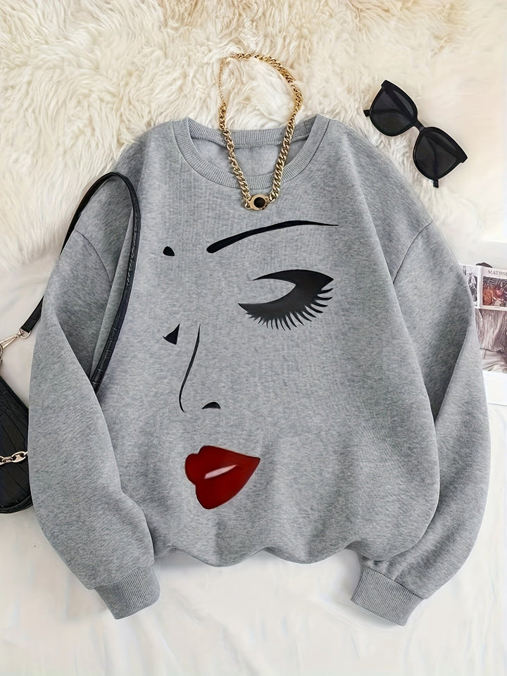 Drune | Sweatshirt mit Gesichtsdruck Baumwolle Künstlerisch und Bequem