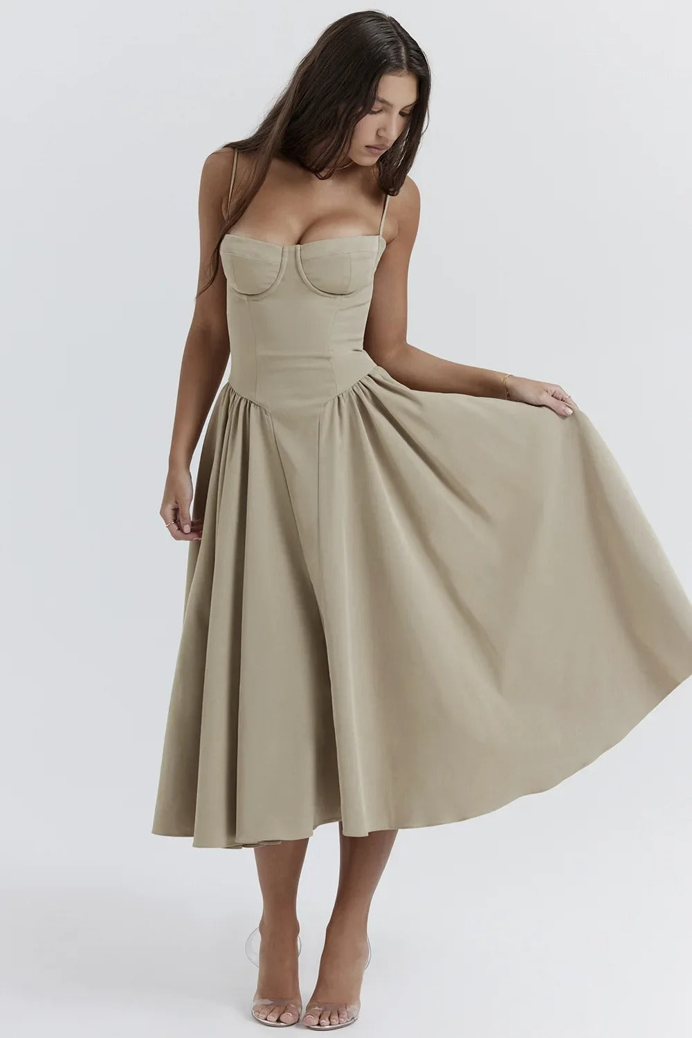 Drune | Ärmelloses Midikleid Mit Korsett Passform