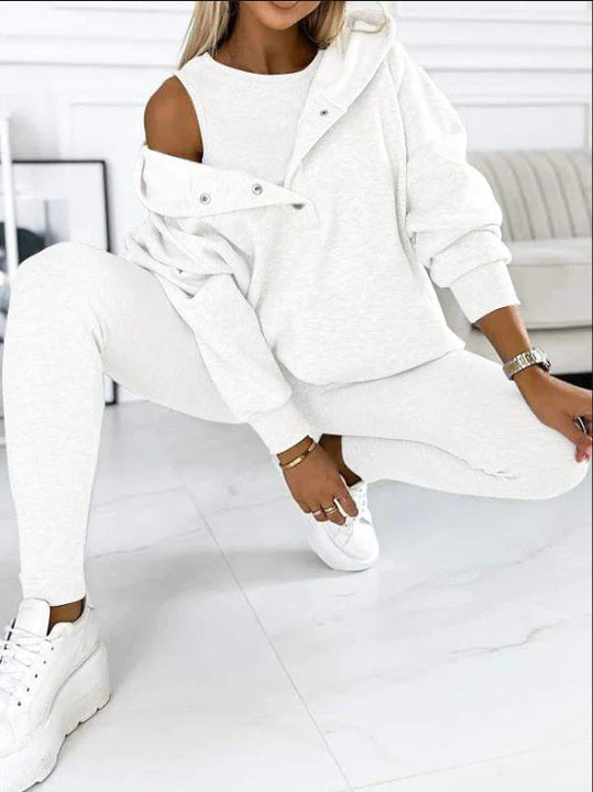 Drune | 3-teiliges Damen-Sportanzug mit lockerem Kapuzenpullover und Slim-Hosen