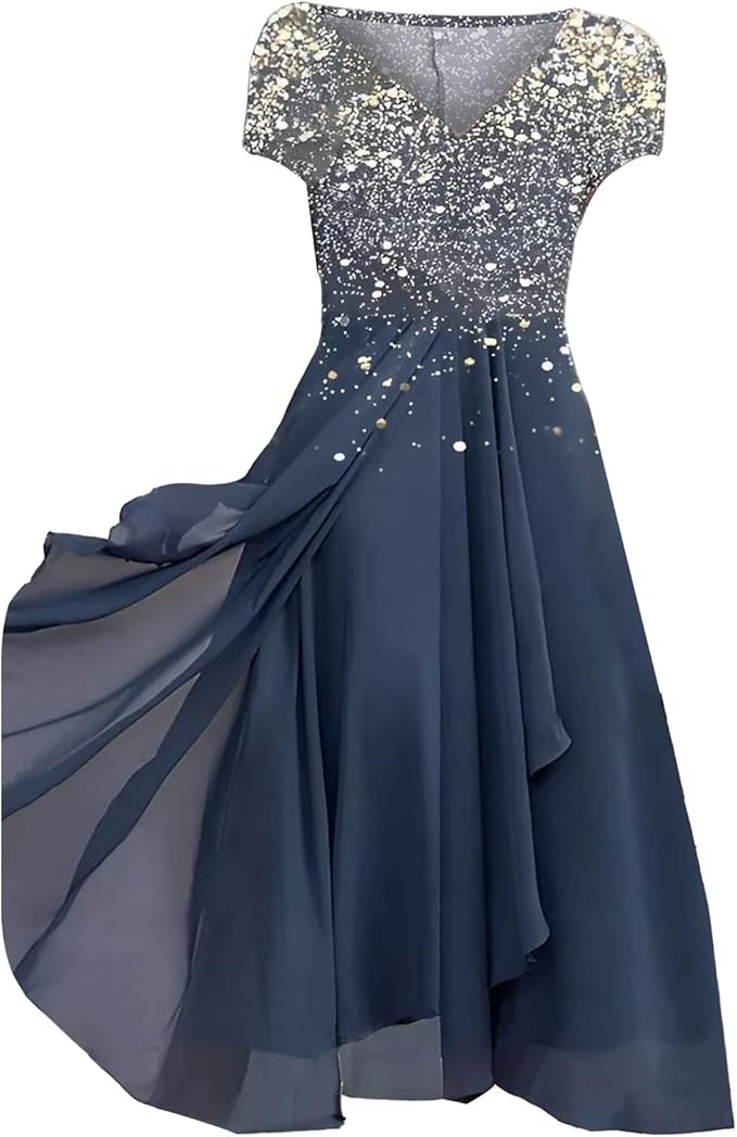Drune | Elegante Chiffon Festkleid Damen Midi Kleid