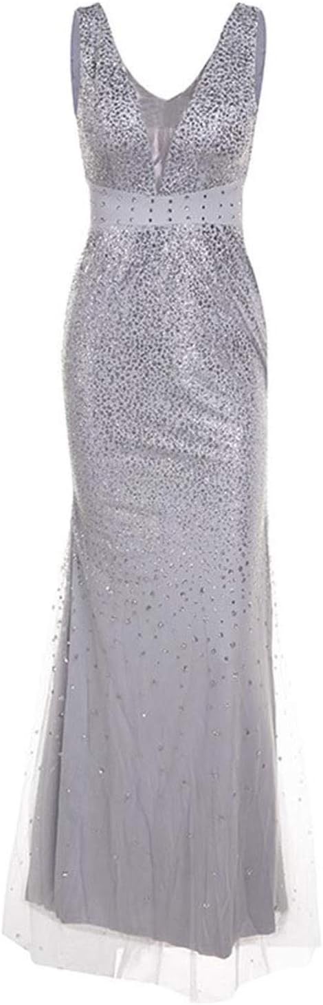 Drune | Sling V-Ausschnitt Split Glitzerndes Abendkleid