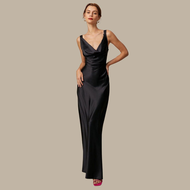 Drune | Satin-Maxikleid mit Wasserfallausschnitt