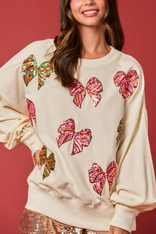 Drune | Weihnachtsbogen Pailletten Lockere Freizeit Langarm Sweatshirt