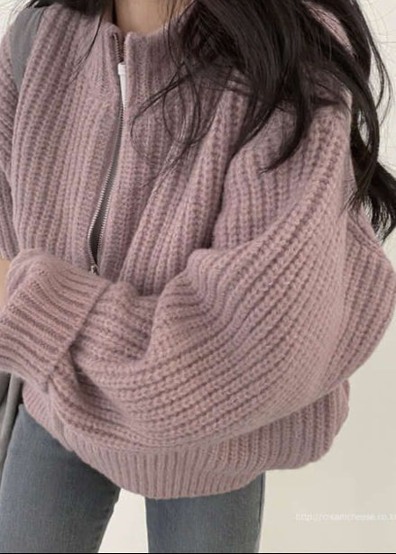 Drune | Reißverschluss Chunky Strickcardigan - Oversized Rippstrickjacke