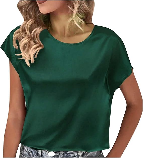 Damen Satin T-Shirt mit elegantem Wasserfall-Ausschnitt und schlichten Details Drune