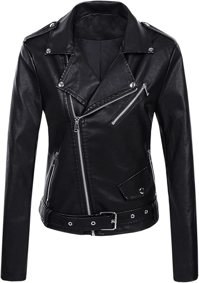 Drune | Gekürzte PU-Leder Bikerjacke mit Asymmetrischem Reißverschluss