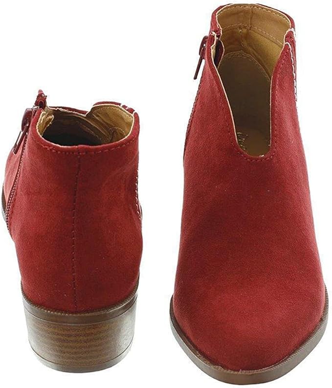 Drune | Damen Wildleder Ankle Boots mit Niedrigem Blockabsatz, V-förmiges Design, Reißverschluss