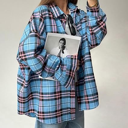 Damen Oversize Karo Flanellhemd Bequem Für Alltag