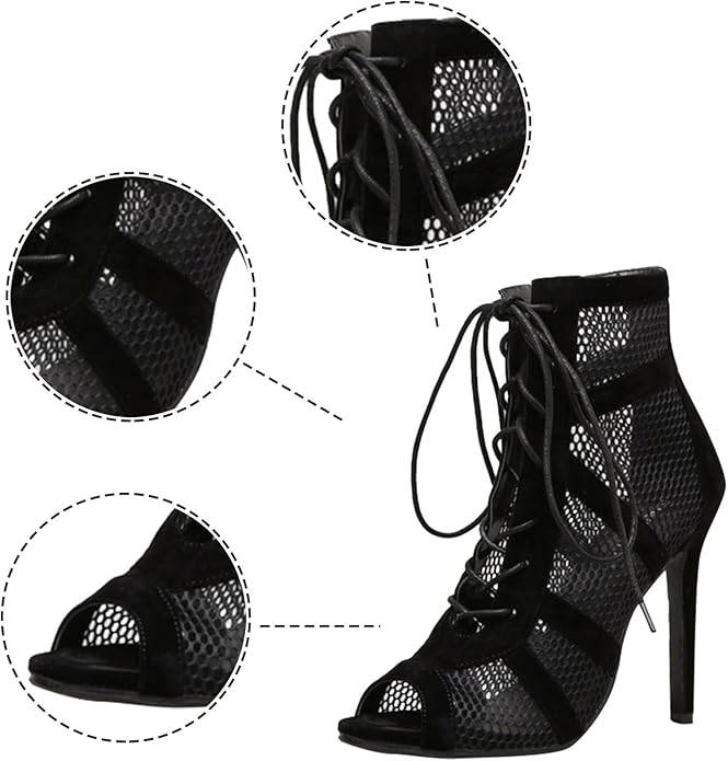 Drune Damen Sandaletten mit hohen Absätzen - Verführerische Spitze und Mesh für den perfekten Party-Look