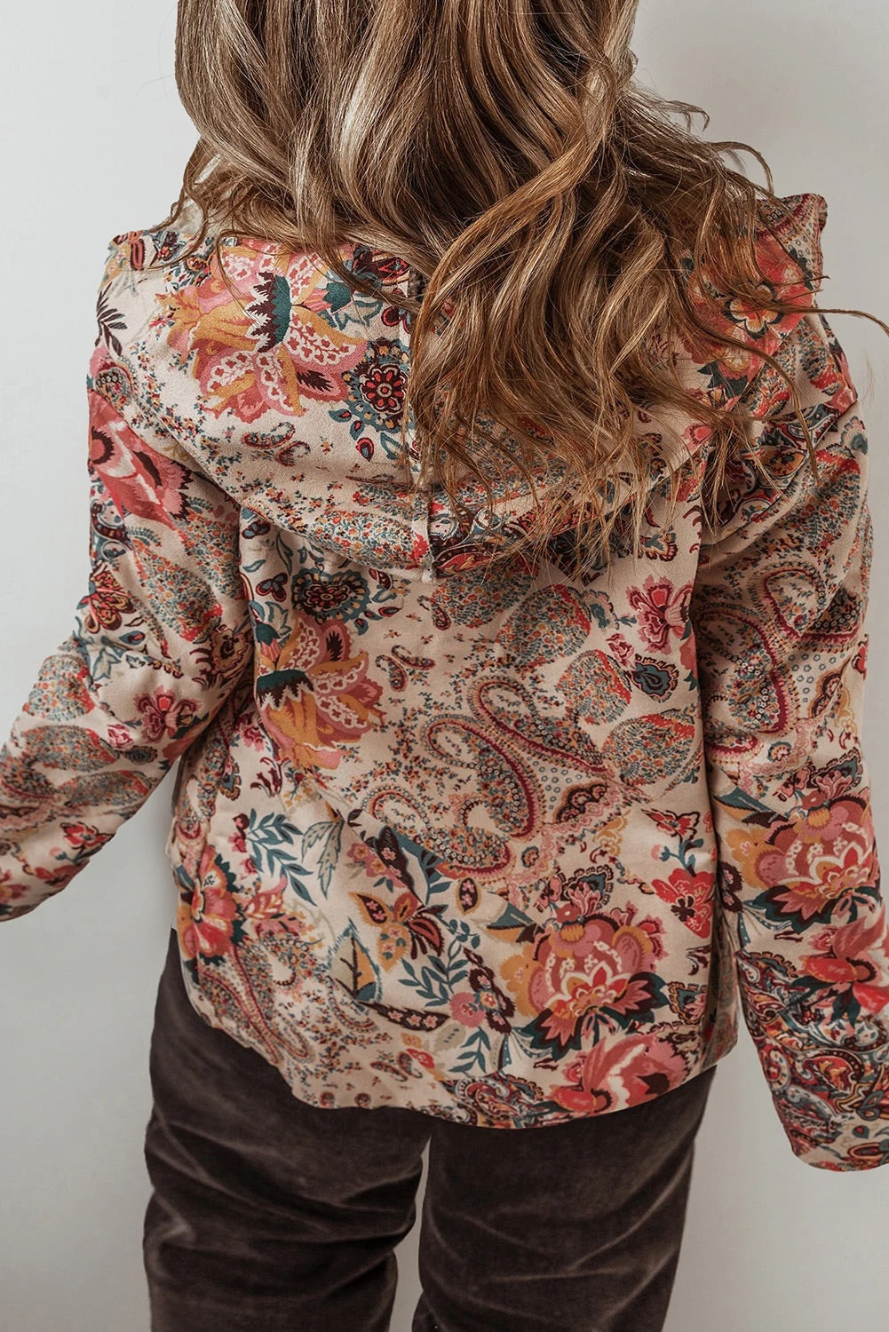 Drune | Vintage Paisley Blumenbedruckte Sherpa Futter Kapuzenjacke
