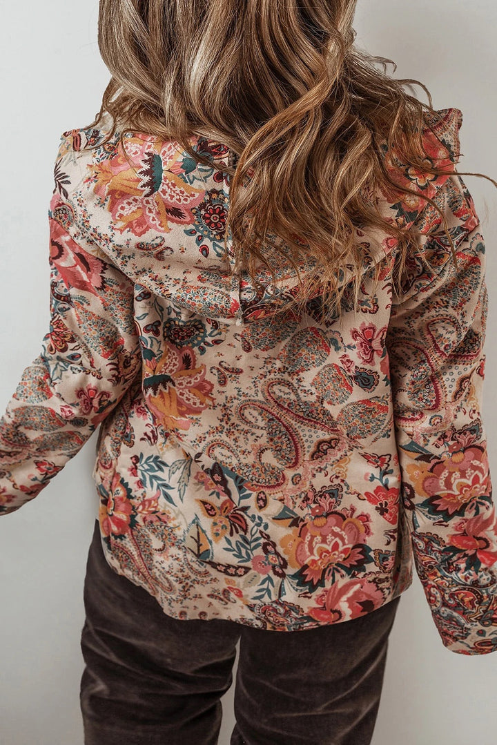 Drune | Vintage Paisley Blumenbedruckte Sherpa Futter Kapuzenjacke