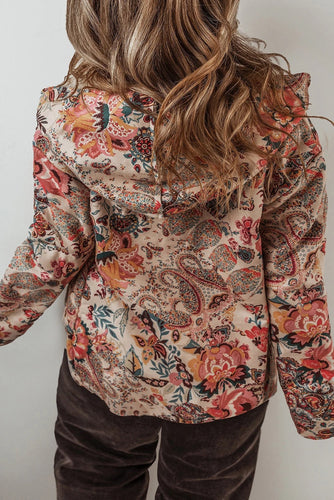 Drune | Vintage Paisley Blumenbedruckte Sherpa Futter Kapuzenjacke