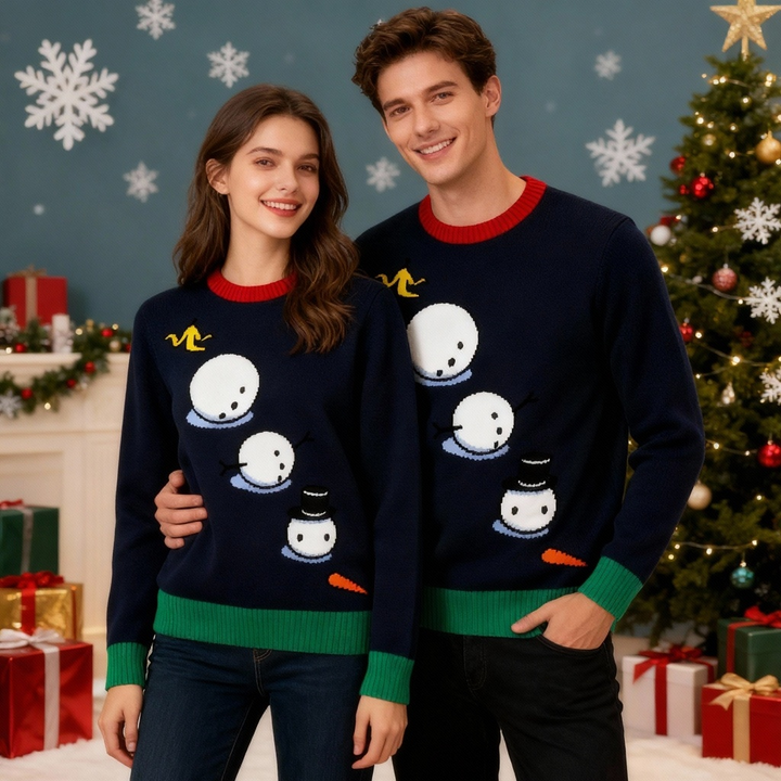Drune | Festlich & Furchtlos: Lustiger Schneemann Druck Weihnachts-Pullover