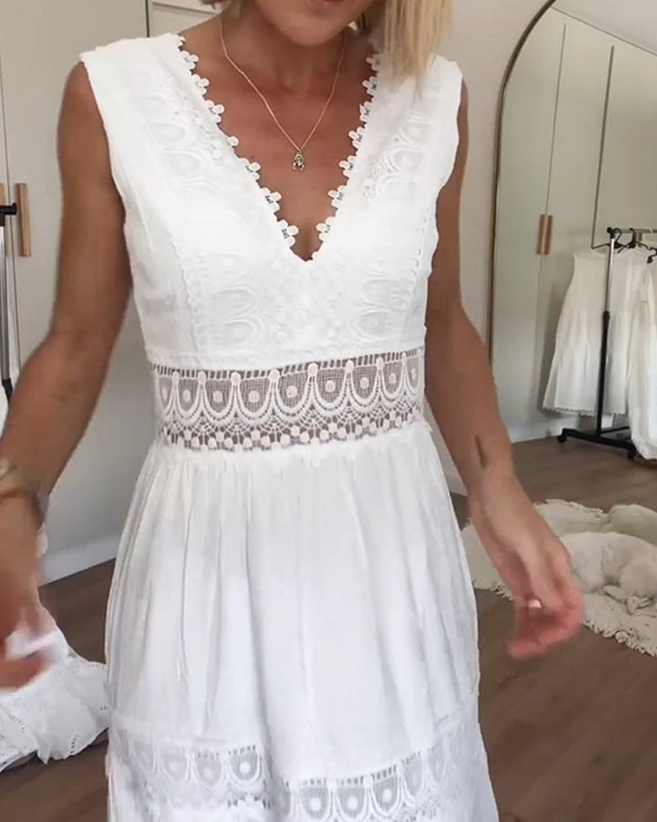 Drune | Ärmelloses Spitzen Midi Kleid Für Damen