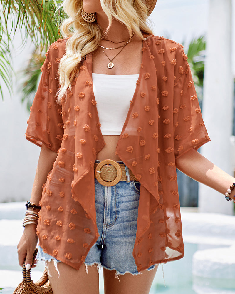 Drune | Unifarben dünne Jacquard-Cardigan mit kurzen Ärmeln