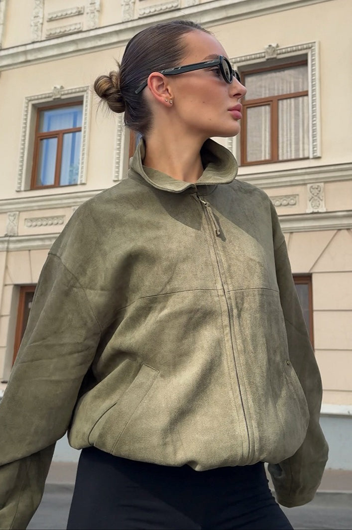 Drune | Grüne Wildlederkragenjacke