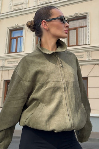 Drune | Grüne Wildlederkragenjacke