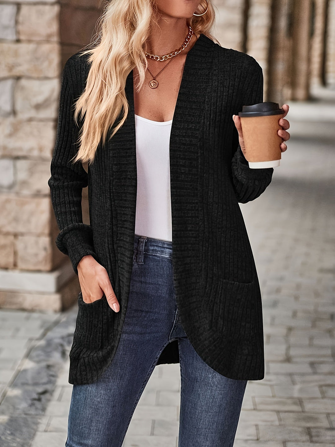Drune | Damen Freizeit Strickfleeceweste Mit Langen Ärmeln