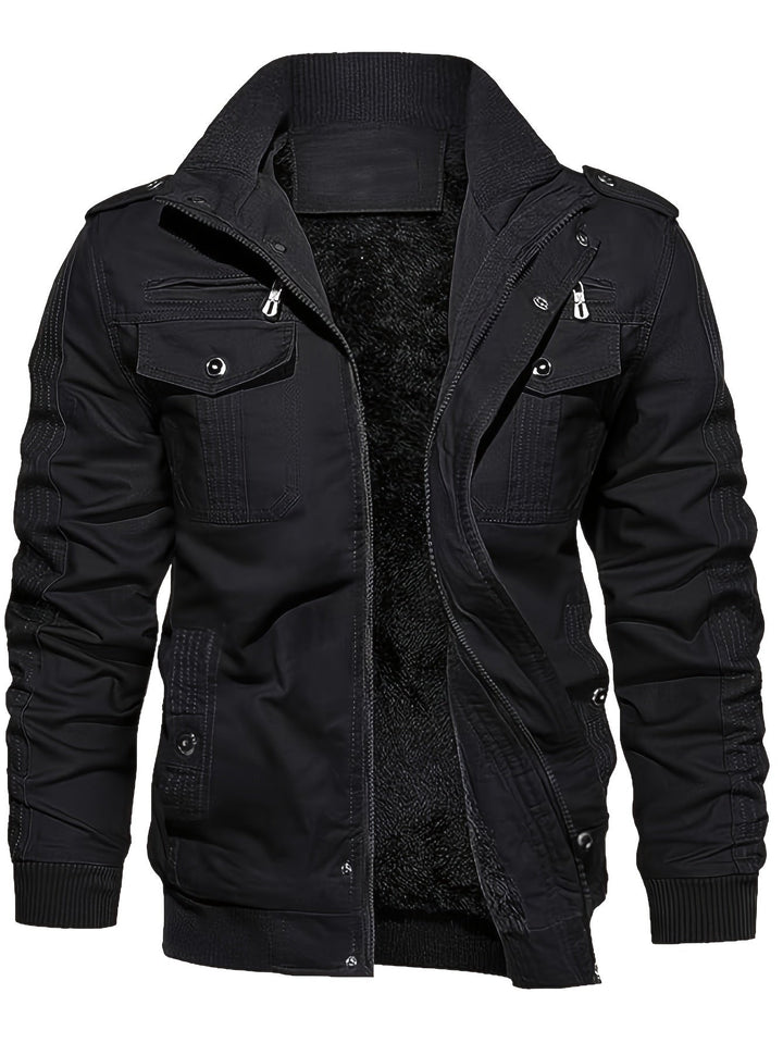 Drune | Langarm Reißverschluss Retro Stehkragen Winterjacke Für Herren - Perfekt für Freizeit
