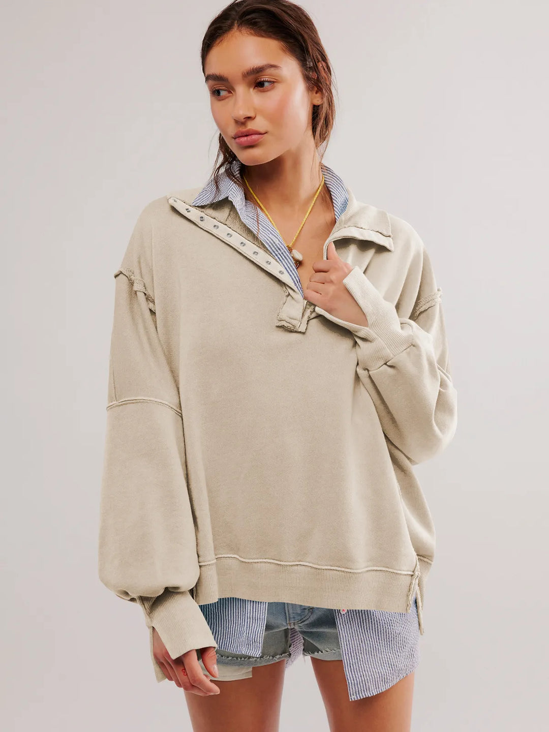 Drune - Lässiges Sweatshirt Mit Knöpfen Und Lampenärmeln
