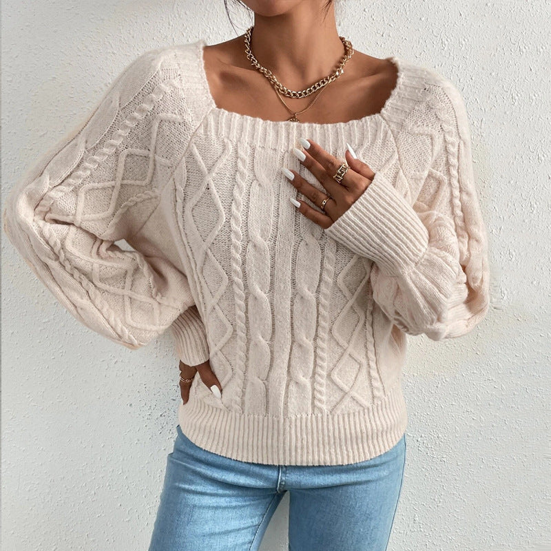 Drune | Strickbluse mit Quadratischem Ausschnitt Weich und Elegant Kabelstrick