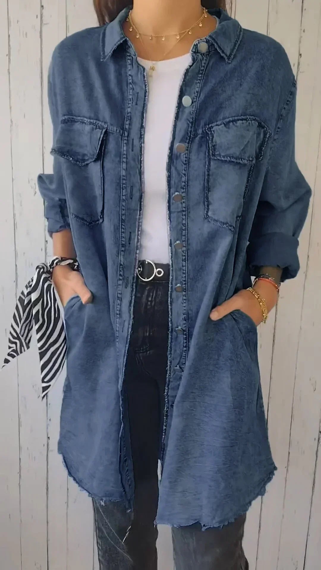 Drune | Bequeme Lange Hemdbluse aus Faux-Denim