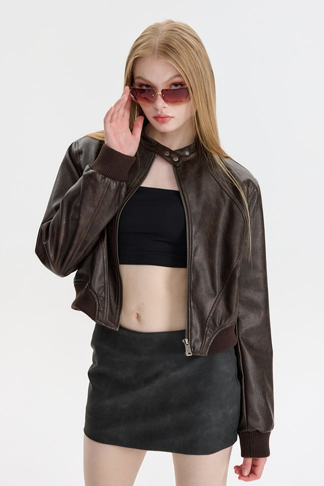 Drune | Leder Zip-Up Bomberjacke