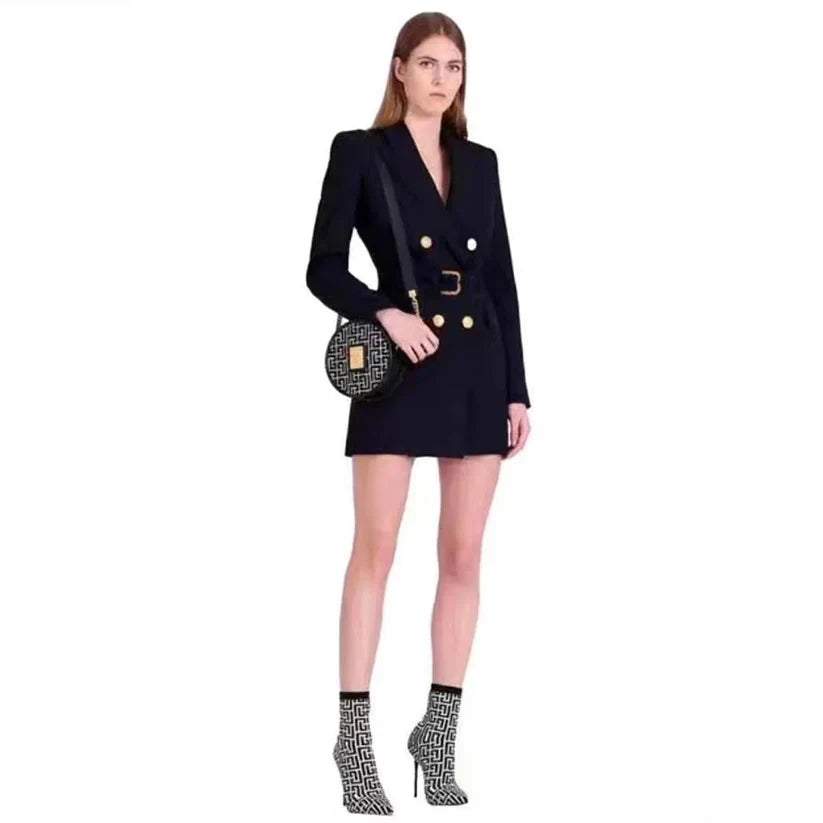 Drune | Klassisches Büro-Blazerkleid mit Gürtel und Luxuriösen Knöpfen