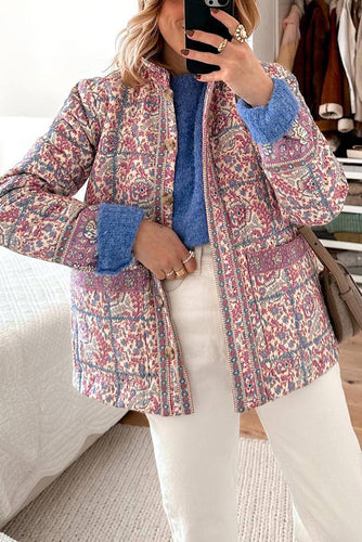 Drune | Paisley-Flower-Print-Knopf-Taschen-Stepp-Leichtgewicht-Baumwolljacke