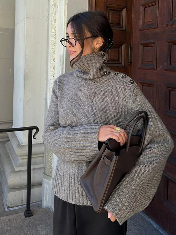 Drune | Cozy sweater with button-up stand-up collar and relaxed fit