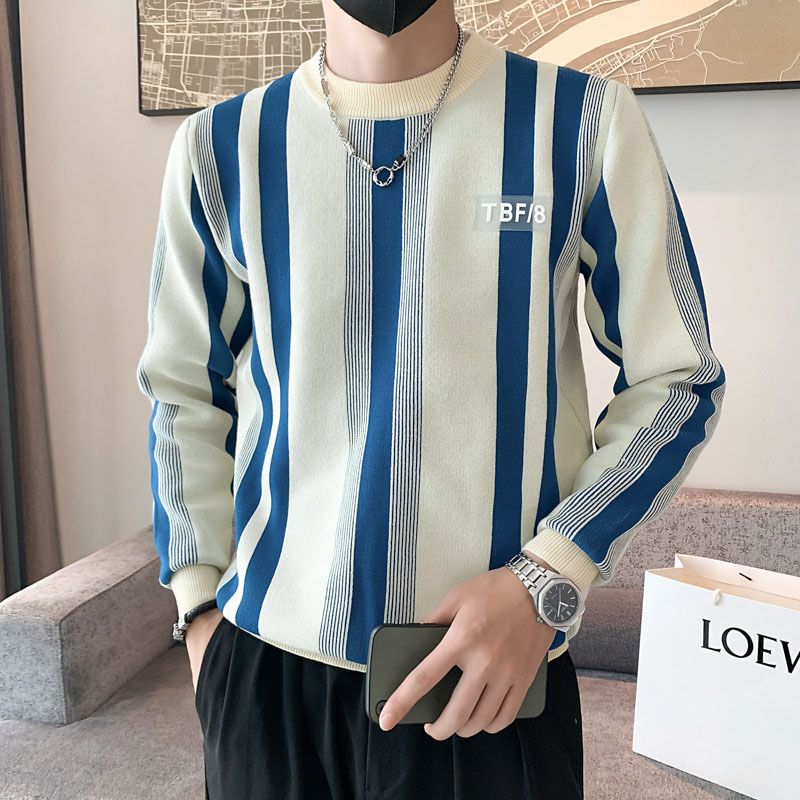Drune | lassiger weicher wachsartiger vertikal gestreifter Strickpullover