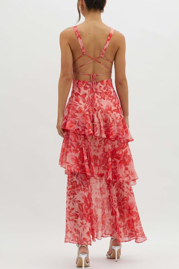 Drune | Träger-Rücken Rüschens Maxi Kleid