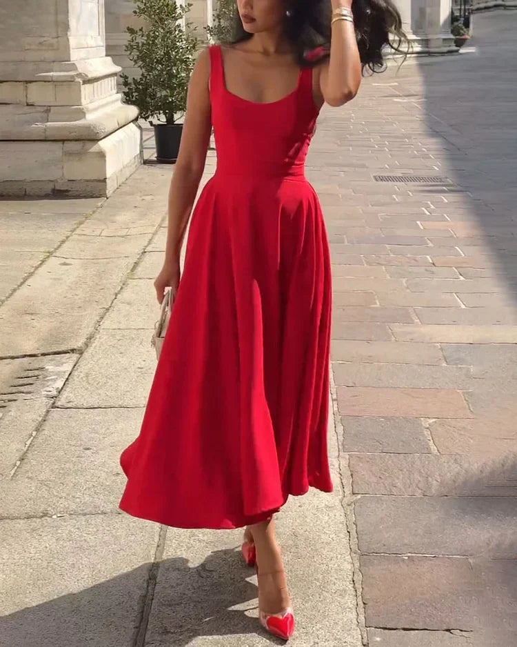 Drune | Rotes Enges Midikleid Mit Trägern