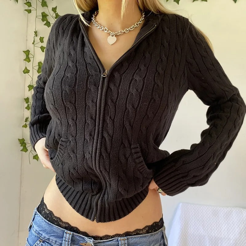 Drune | Cozy hooded knit cardigan with button placket at the front