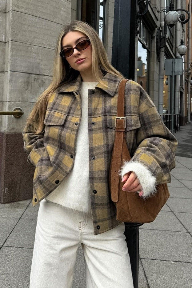 Drune | Passform Karomuster Wollmantel Jacke