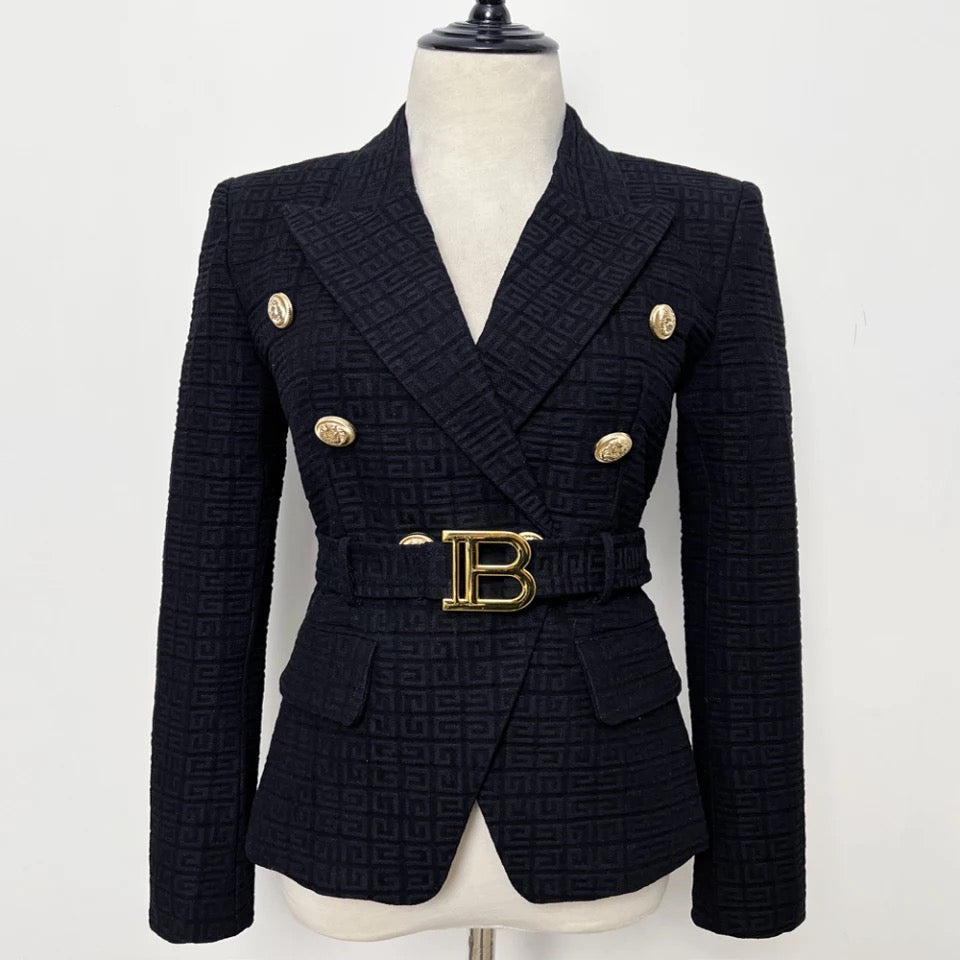 Drune | Tweed Blazer - Goldene Knopfakzente - Gürteltasche - Maßgeschneiderte Eleganz