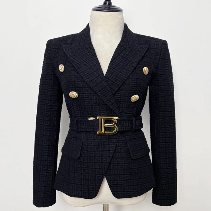 Drune | Tweed Blazer - Goldene Knopfakzente - Gürteltasche - Maßgeschneiderte Eleganz