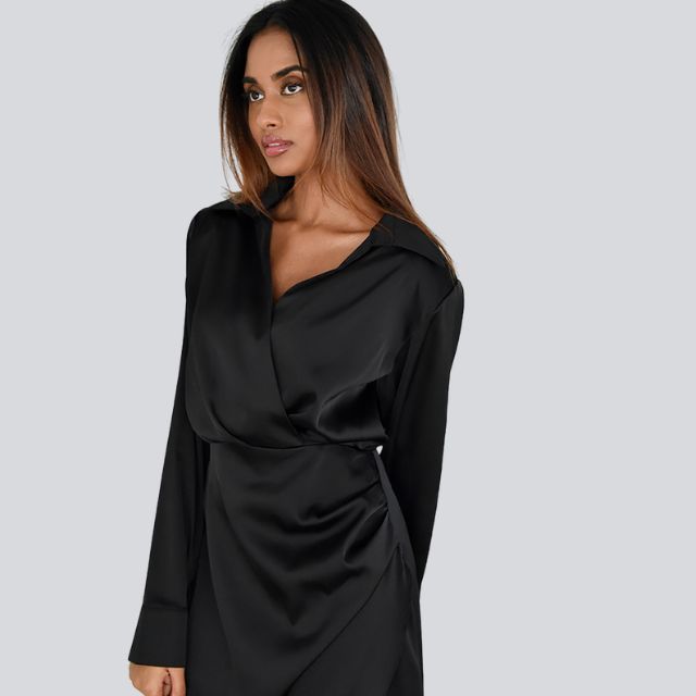 Drune | Satin-Minikleid mit V-Ausschnitt und Raffung