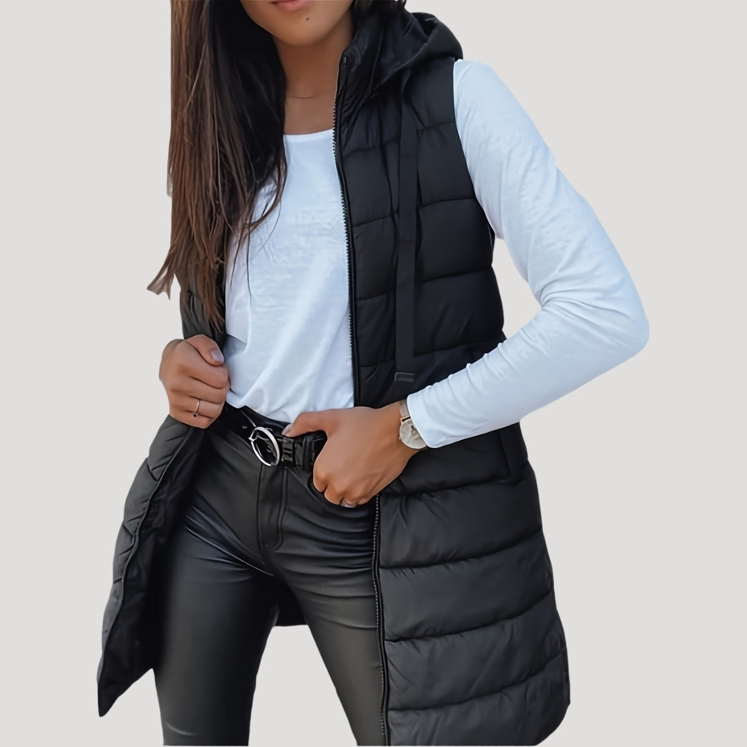 Drune | Frauen langes Gilet mit Kapuze gepolsterter Winter-Puffer