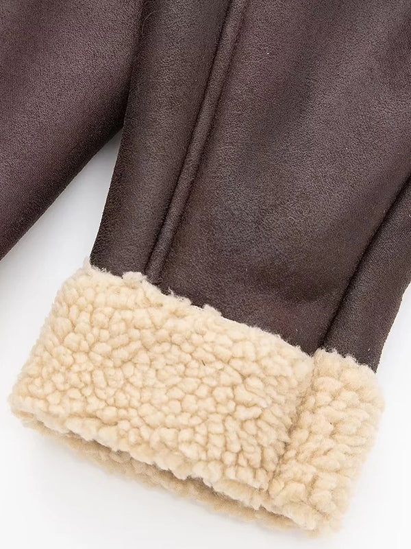 Drune | Braune Lambswool gefütterte Leder Splice Kurzjacke