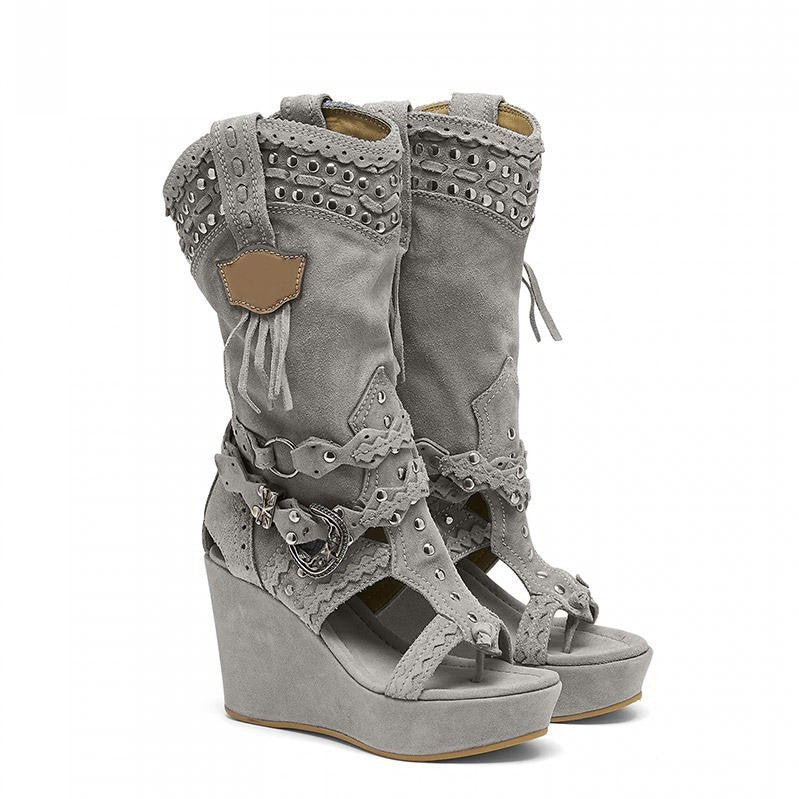 Drune | Hohe Absätze Durchlöcherte Damen Coole Stiefel