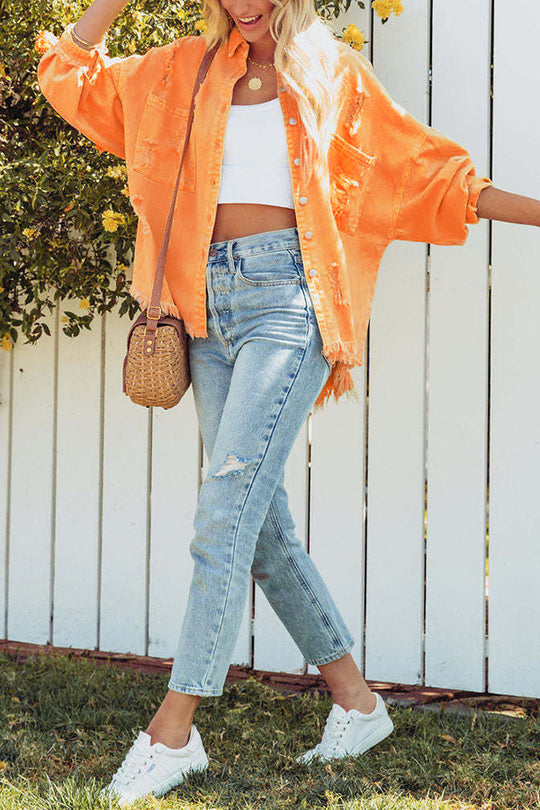 Drune | Revers Langarm Ripped Denim Jacke