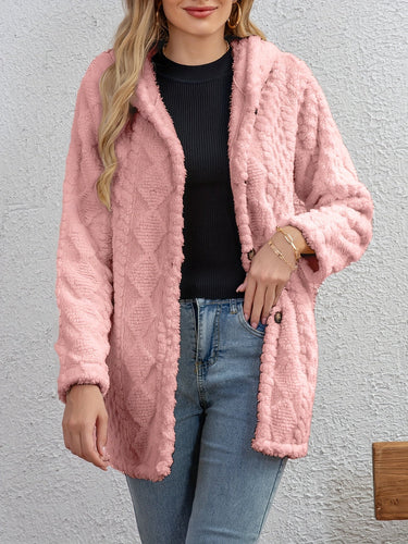 Drune | Fluffy Kapuzenjacke mit Knöpfen Polyester Weich und Warm