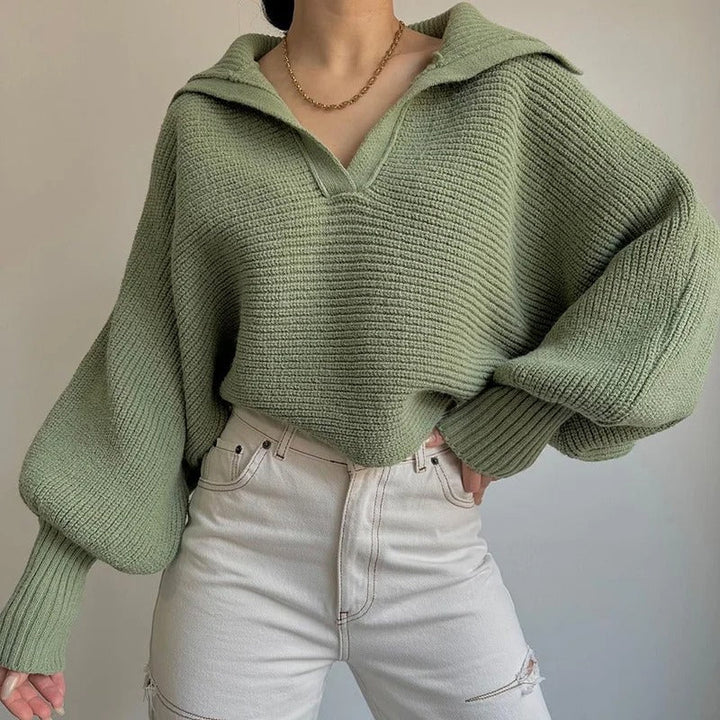 Drune | Strickpullover mit Laternenärmeln und offenem Kragen