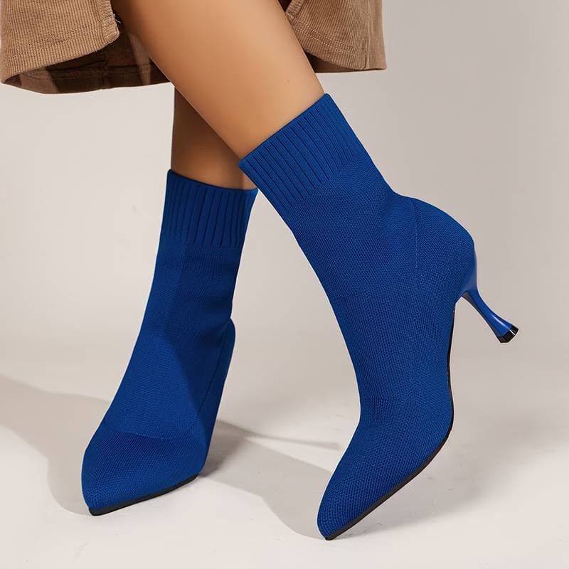 Drune | Stiefeletten Stricksocken Stiefel Spitzzehen Schlanker Stiletto Absatz Enger Sitz